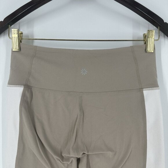Athleta Exhale Mesh Capri Leggings Quail Beige White Mesh Cutouts Size Small - Picture 5 of 11